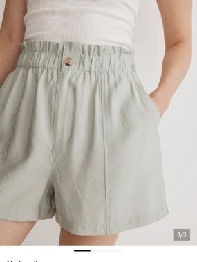 Madewell High-Waist Paperbag Shorts in Sage Green